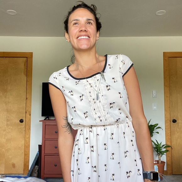 Xhilaration Cream color Cat Print dress, Size S - Picture 2 of 5